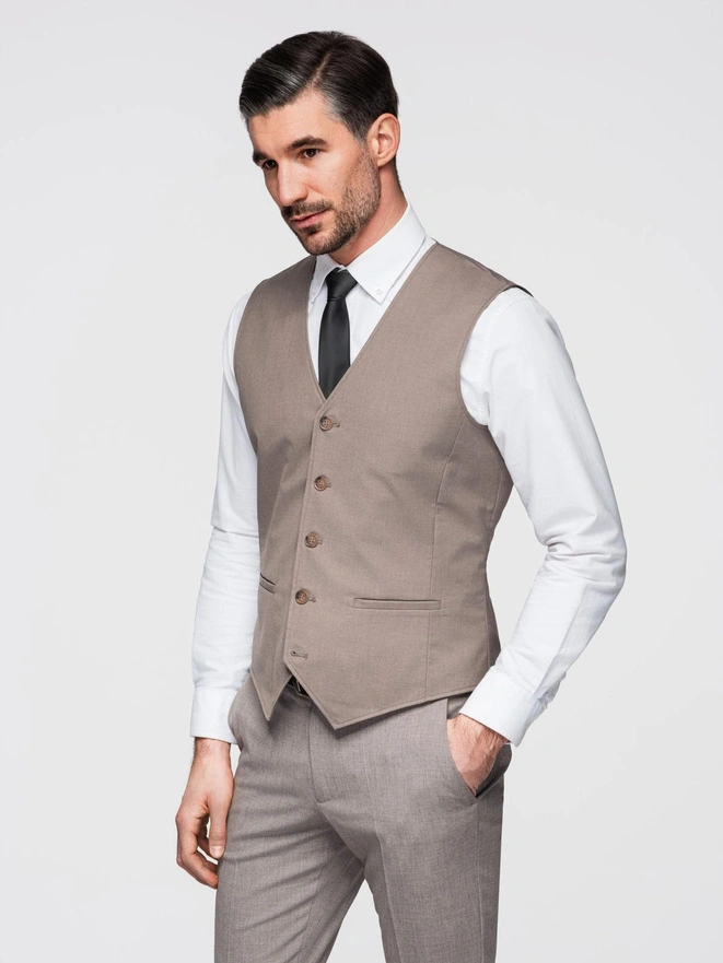 Men's suit vest without lapels - beige V2 OM-BLZV-0112