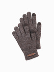 Men's knitted gloves with wool - brown melange V2 OM-ACGL-0110