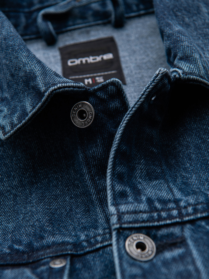 Jeansowa kurtka męska katana z washem – niebieska V4 OM-JADJ-0219