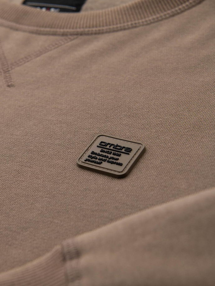 Classic men's sweatshirt with round neckline - light brown V3 OM-SSNZ-0243