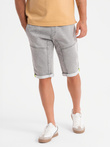 Men's denim short shorts with decorative stitching - light grey V1 OM-SRDS-0135