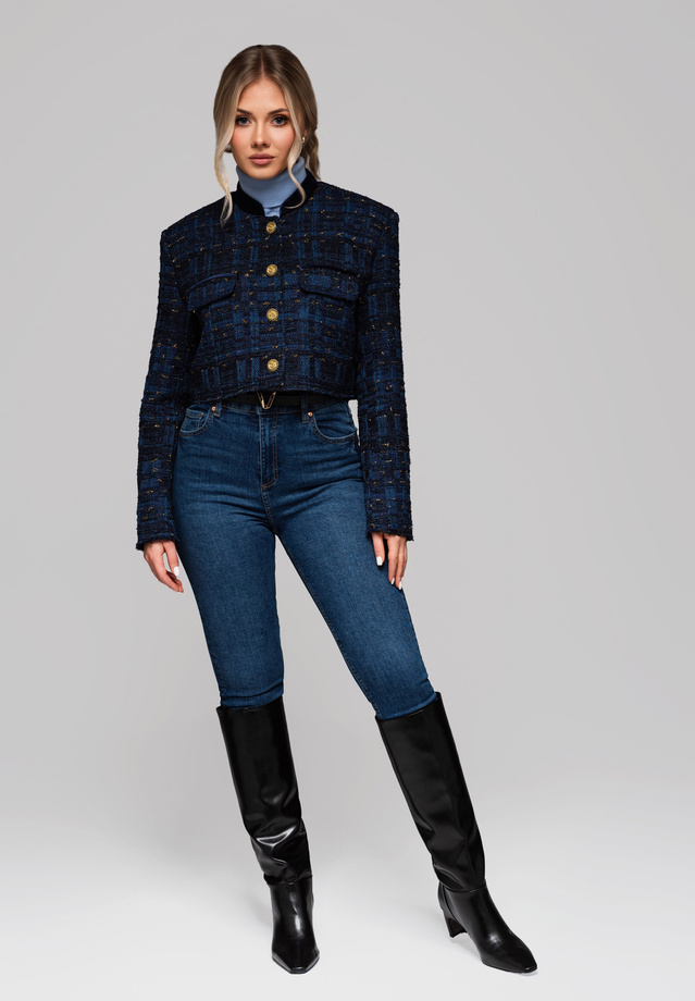 Marynarka damska krótka typu chanelka OW-BLZB-0102 v1 - granatowa