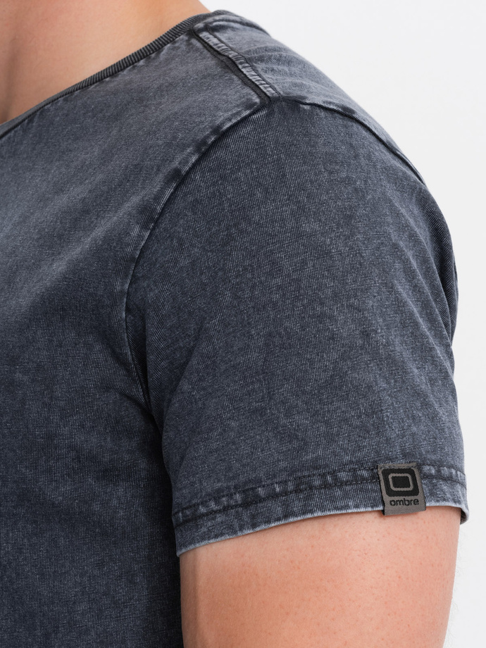 Men's T-shirt with ACID WASH effect - navy blue V2 S1638