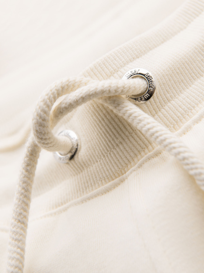 Dresowe męskie szorty z lampasami i ściągaczem w pasie – kremowe V3 OM-SRSK-0156