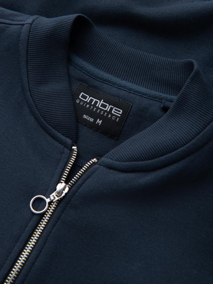 Men's unbuttoned cotton sweatshirt bomber - navy blue V4 OM-SSZP-0215