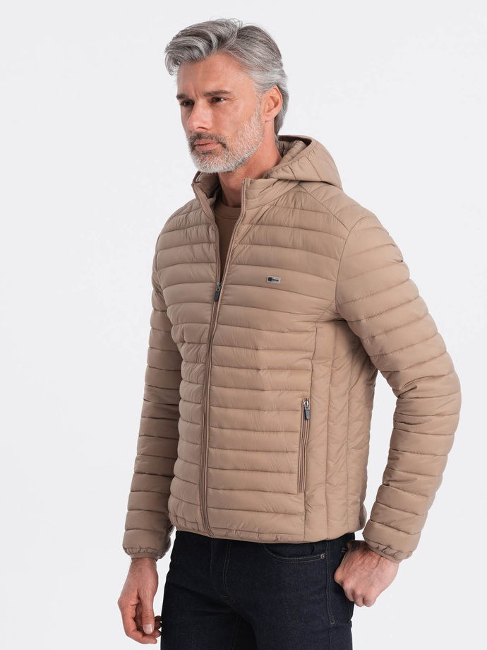Męska kurtka pikowana pakowana w worek - brązowa V4 OM-JALP-0156