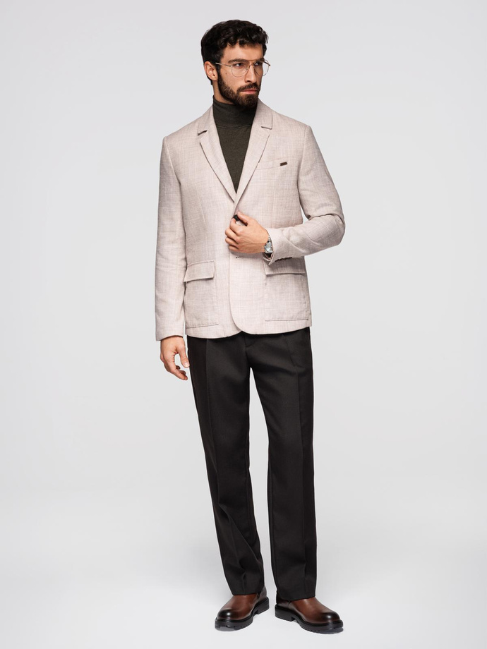 Men's REGULAR cut jacket with linen - light beige V2 OM-BLZB-0128