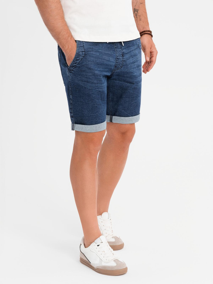Men's denim shorts with rolled up leg - dark blue V2 OM-SRDS-0161