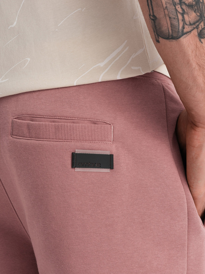 Męskie szorty dresowe przed kolano BASIC – ciemnoróżowe V4 OM-SRBS-0149