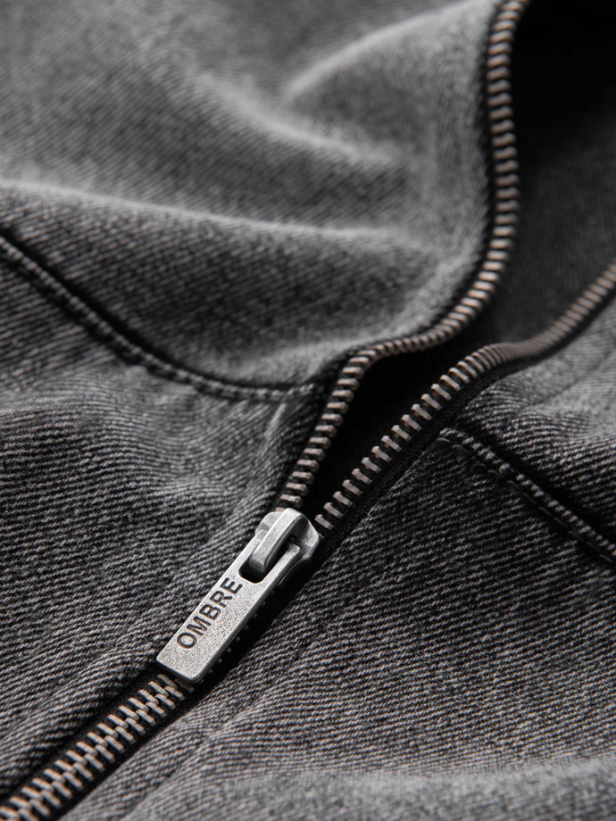 Men's denim bomber jacket with stone wash effect - grey V1 OM-JADJ-0163