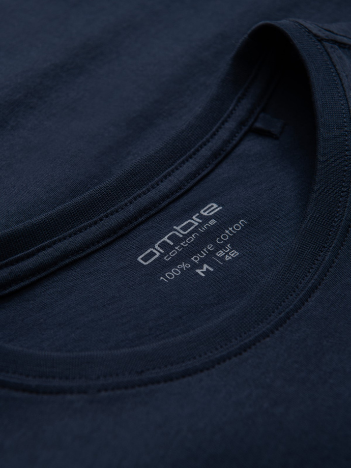 Klasyczny T-shirt męski bawełniany BASIC - granatowy V2 OM-TSBS-0146