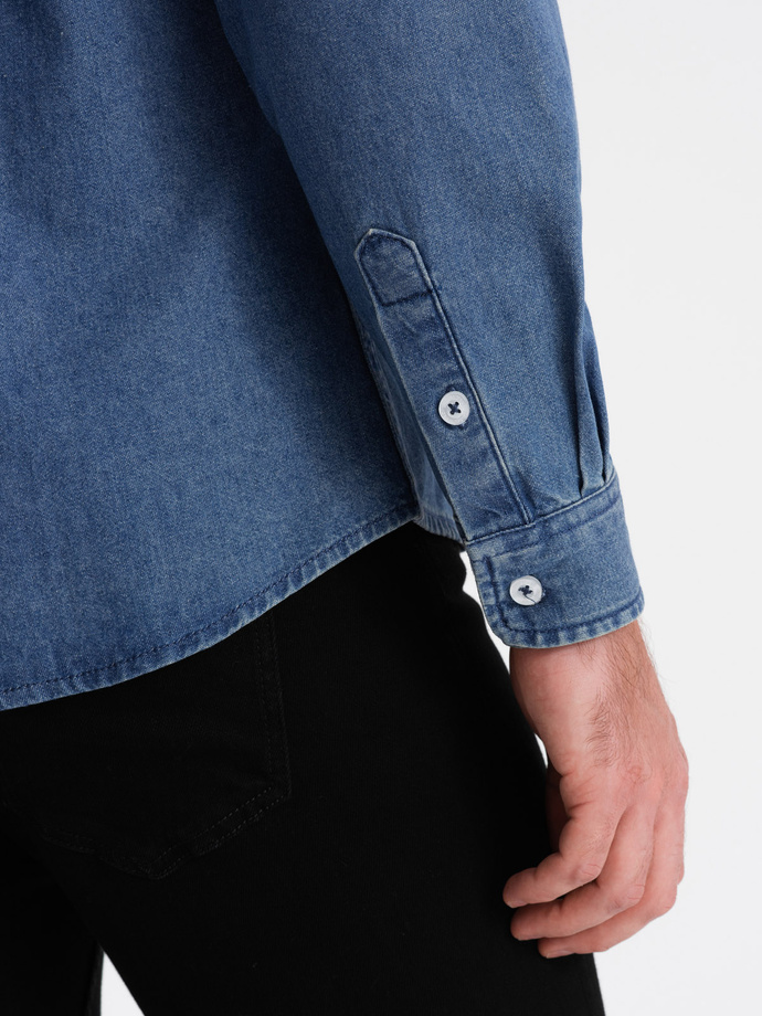 Classic men's SLIM denim shirt - blue OM-SHDS-0116