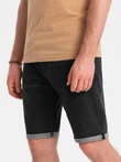 Men's denim shorts with rolled up legs - black V4 OM-SRDS-0134