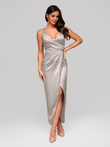 Women's midi dress with slim straps and a sweetheart neckline LIDIA DLR196 - silver