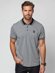 Men's melange polo shirt with striped collar - black V1 OM-POSS-0109