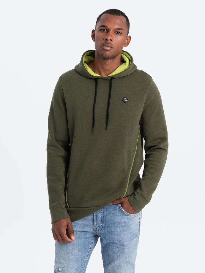 Men's hoodie with zippered pocket - olive V2 OM-SSNZ-22FW-006