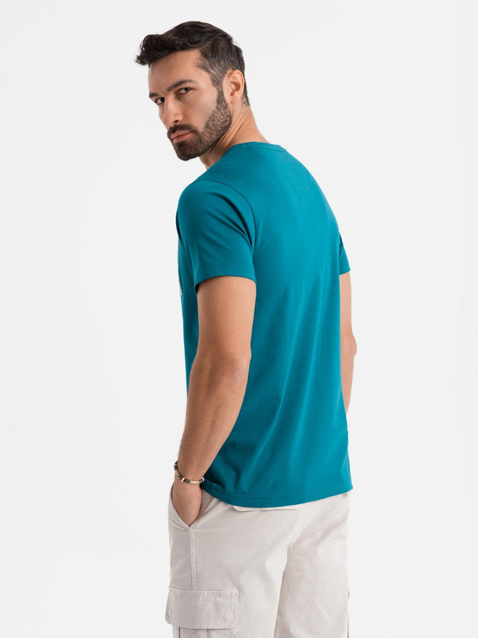 Men's cotton t-shirt with printed pocket - turquoise V1 OM-TSPT-0228
