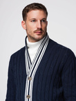 Men's cardigan sweater with shawl collar in preppy style - navy blue V4 OM-SWCD-0152