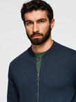 Men's unbuttoned cotton sweatshirt bomber - navy blue V4 OM-SSZP-0215