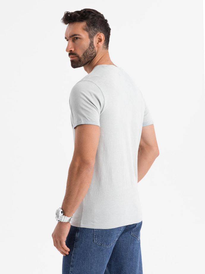 Męski bawełniany t-shirt V-neck z dzianiny z efektem sprania - szary V8 OM-TSWT-0242
