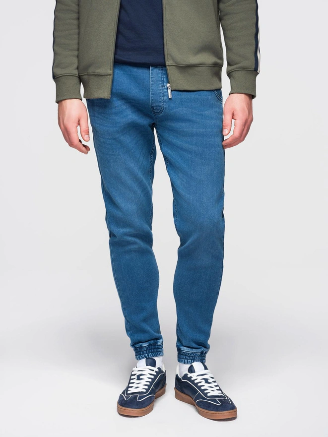 Spodnie męskie jeansowe joggery ze ściagaczem w pasie - niebieskie V1 OM-PADJ-0242