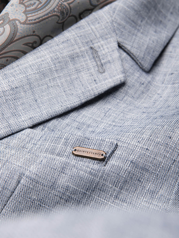 Marynarka męska o kroju REGULAR z lnem - jasnoniebieska V3 OM-BLZB-0128