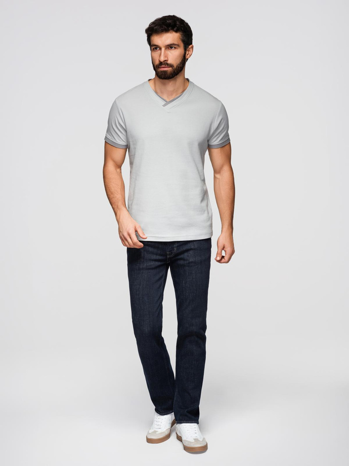 Men's T-shirt with contrasting inserts and crew neckline - light grey V4 OM-TSCT-0198
