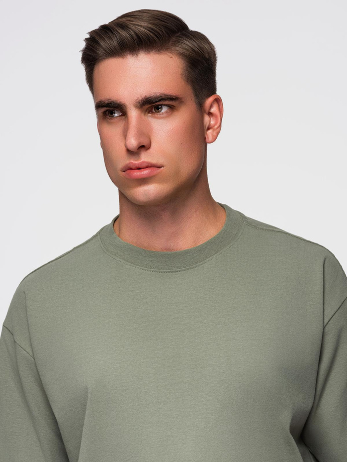 Men's LOOSE FIT cotton t-shirt with round neckline - khaki V8 OM-TSBC-0234