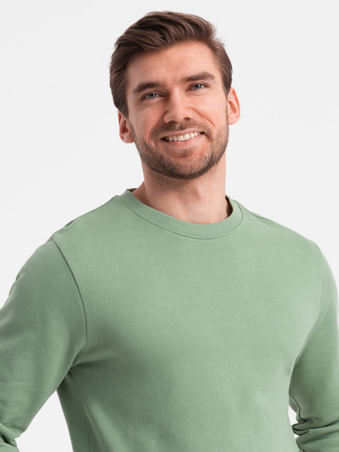 Men's BASIC sweatshirt with round neckline - green V3 OM-SSBN-0175