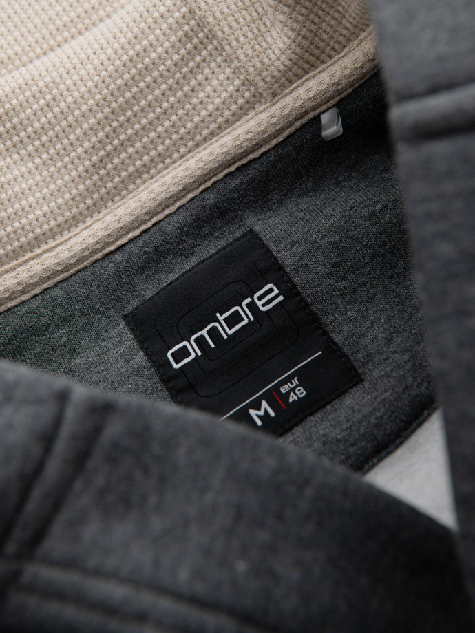 Men's button-down hooded sweatshirt - graphite melange V4 OM-SSZP-0186