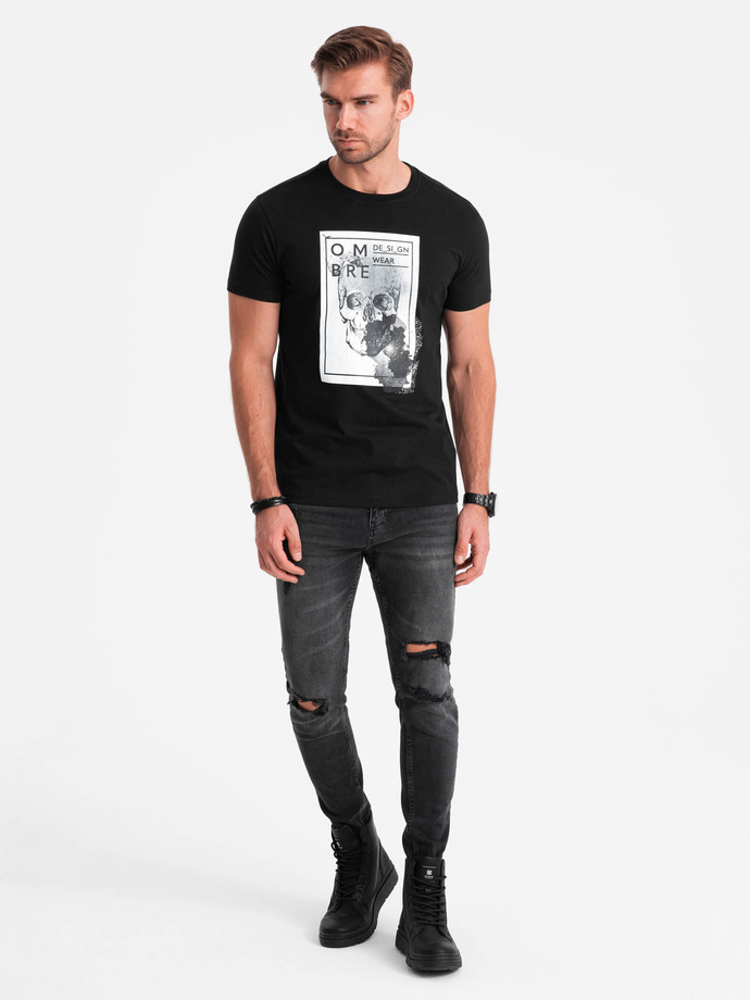 Bawełniana męska koszulka z czaszką – czarna V1 OM-TSPT-0200