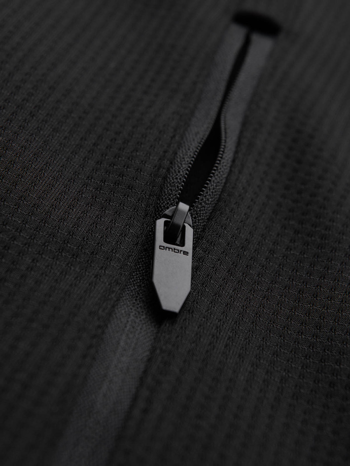 Men's lightweight jacket of combined materials with hood and decorative quilting - black V5 OM-JANP-0160