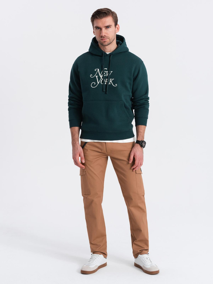 Spodnie męskie z kieszeniami cargo i ściągaczem na dole nogawki - jasnobrązowe V3 OM-PACG-0189