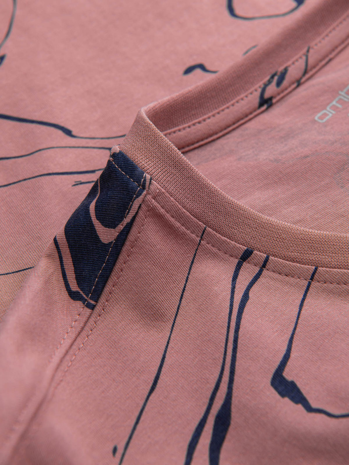 Men's cotton t-shirt with patterns - pink V5 OM-TSFP-0184