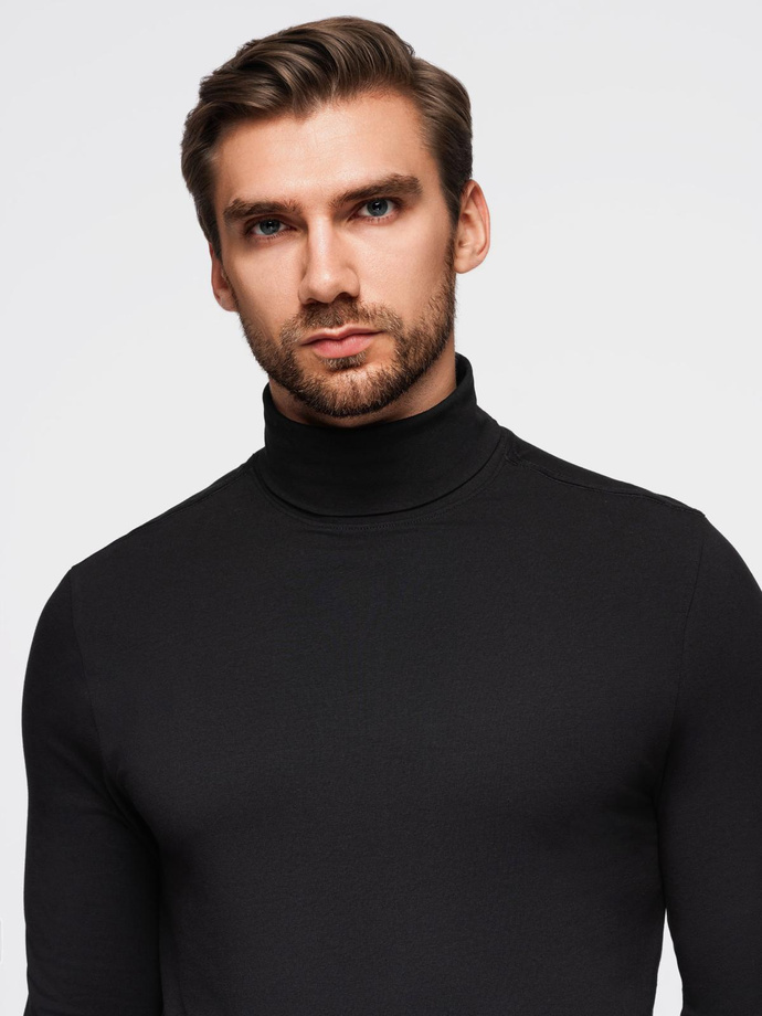 Men's plain turtleneck longsleeve - black V1 OM-LSCL-0130