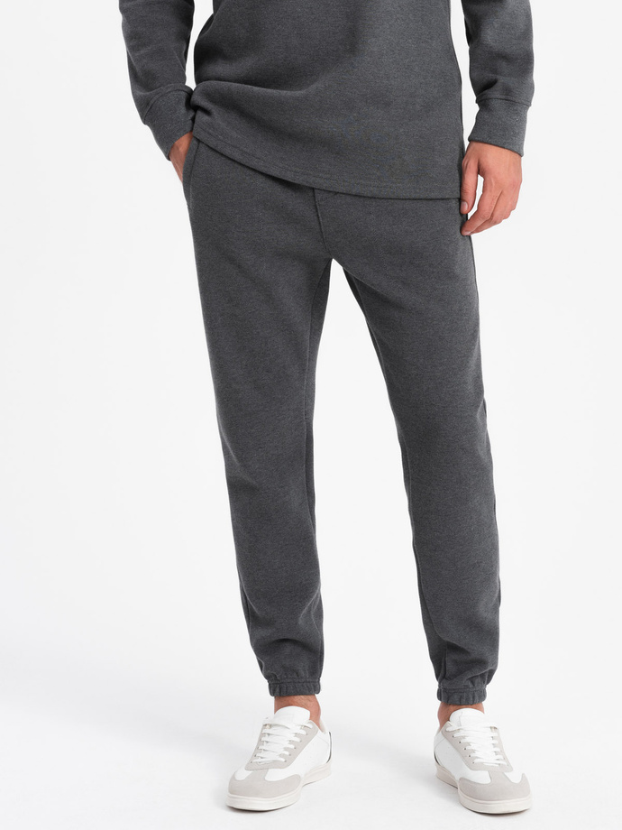 Men's tracksuit set sweatshirt with polo collar + pants - graphite melange V1 Z71