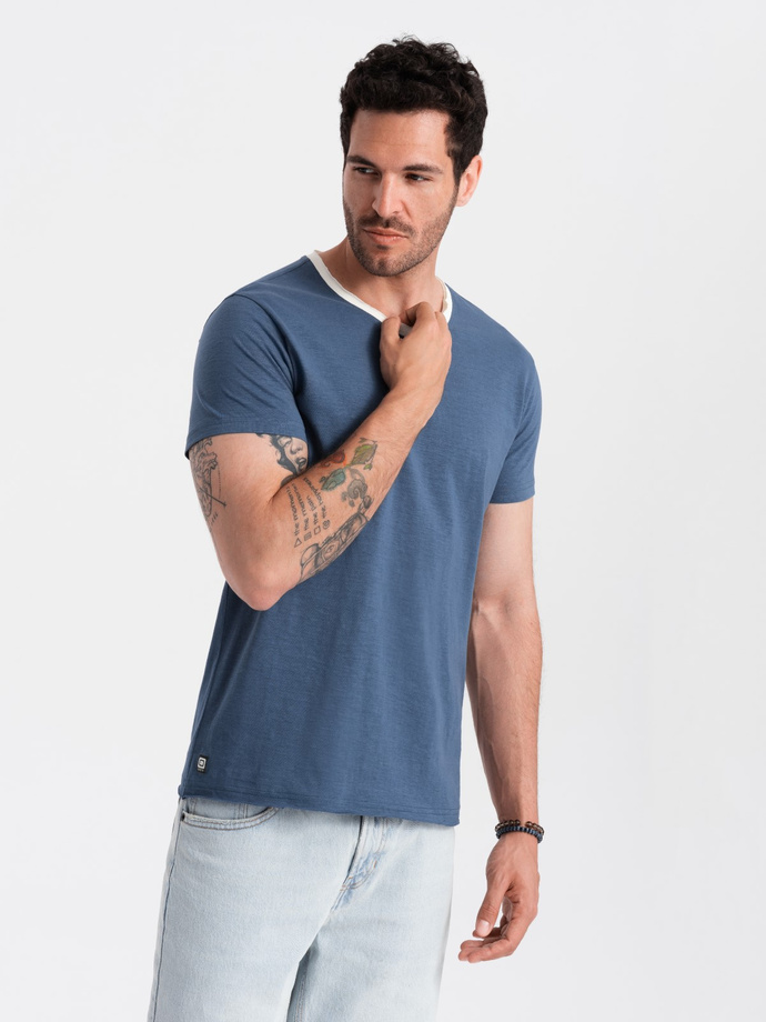 Men's T-shirt with raw finish - dark blue V3 OM-TSCT-22SS-004