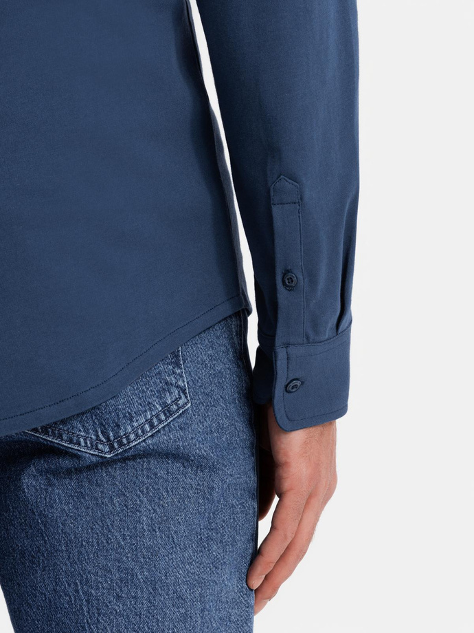 Men's cotton single jersey knit REGULAR shirt - blue V1 OM-SHCS-0138