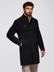 Men's coat with high collar and asymmetrical fastening - black V2 OM-COWC-0141