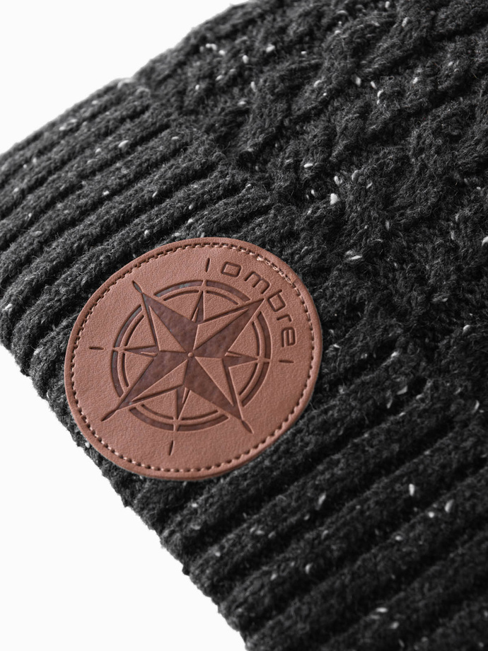 Men's beanie cap with round embossed patch - graphite V1 OM-ACWH-0121