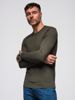 Men's BASIC viscose classic sweater with round neckline - olive melange V17 OM-SWBS-0106