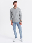 Men's longsleeve with polo collar BASIC - grey melange V4 OM-POBL-0114