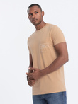 Men's cotton t-shirt with pocket print - light brown V6 S1742