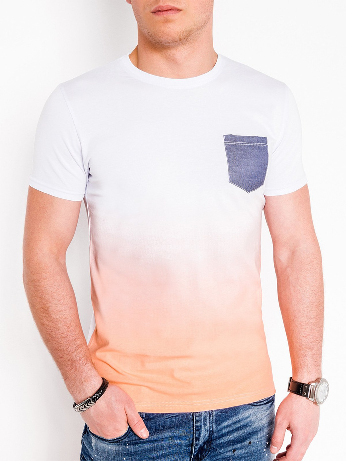 Men's plain t-shirt S427 - white/orange