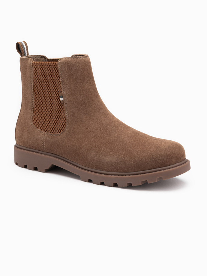 Slip-on suede men's high top shoes - light brown V4 OM-FOBO-0173