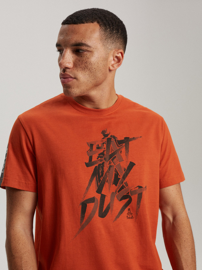 T-shirt męski z nadrukiem DKR D 0623 S1826 - pomarańczowy