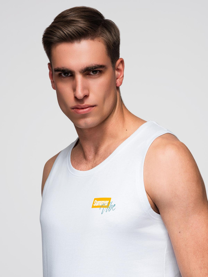 Summer Vibe printed men's cotton tank top - white V2 OM-TSTT-0191