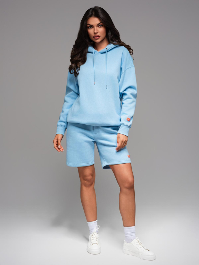 Komplet dresowy UNISEX bluza z kapturem + szorty w stylu athleisure – błękitne V8 Z110