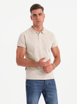 Men's melange polo shirt with striped collar - sand V4 OM-POSS-0109