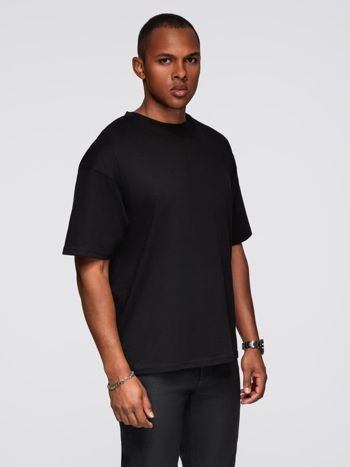 Men's cotton T-shirt with sequin wing motif on back - black V1 OM-TSCT-0289